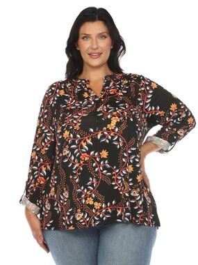 White Mark Women S Plus Size Floral Button Front Tunic Top 2X